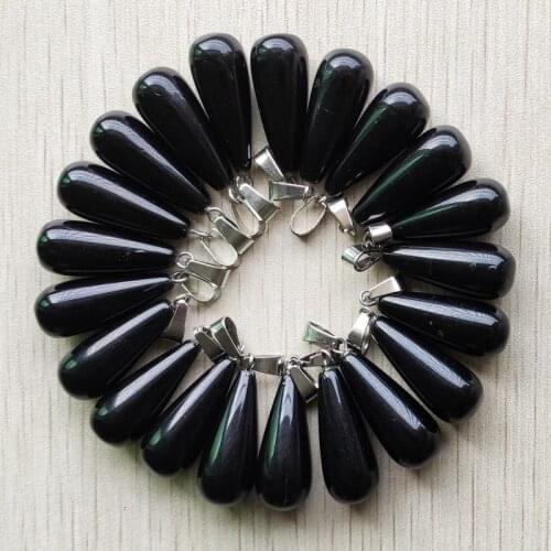Wholesale 50Pcs/Lot Fahsion good quality natural Black onyx long Water Drop shape Pendants for diy jewelry making free shipping