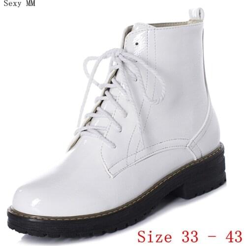 Autumn Women Med Heels Ankle Boots Booties Motorcycle Shoes Woman Med Heel Short Boots Small Plus Size 33 - 40 41 42 43