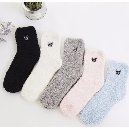 PEONFLY Embroidery dog CAT Thickening women cotton Keep Warm Sleep funny cute Socks hosiery Winter cut 5pairs/lot