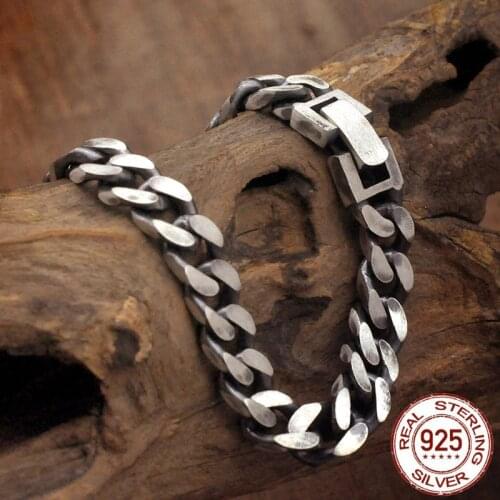 Pure 925 Sterling Silver Simple Bracelet for Men Retro thai silver Wide 8mm Man Bracelets Heavy 925 Silver Fashion Jewelry Gifts