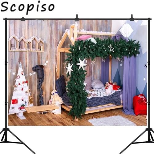Scopiso Christmas Wreath Photography Background wood wall bed baby Xmas Party Decor Supplies Photo Backdrops Banner Studio Props