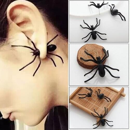 3D Creepy Black Spider Ear Stud Earrings Personalized double-sided Piercing funny alternative earrings For Haloween Decoration