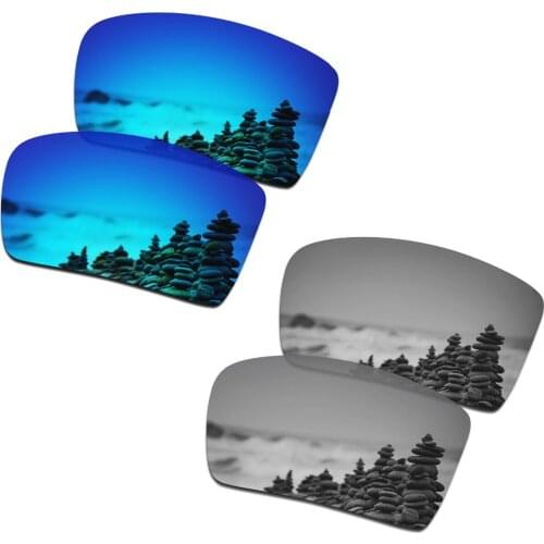SmartVLT 2 Pairs Polarized Sunglasses Replacement Lenses for Oakley Oil Drum Ice Blue and Silver Titanium