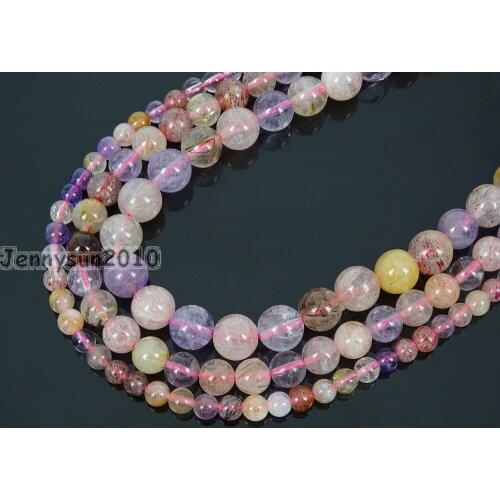 Mixed Natural Quartz Gems Stone Round Beads 15'' 4mm 6mm A-methyst Strawberry Strand for Jewelry Making Crafts 5 Strands/Pack