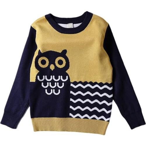Baby Boys Girls Cartoon Sweaters Owl Character Pulloveers Children Autumn Winter Knitted Clothing Red Navy For 4-9Y GW49