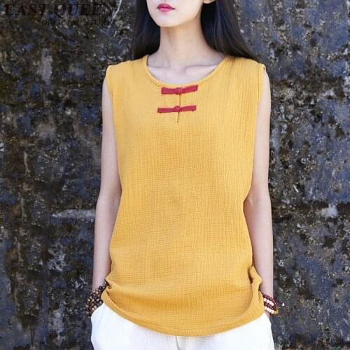 Ladies tank tops tanktop woman linen shirt women Chinese style sleeveless linen clothing elegant round neck tops AA2509 YQ