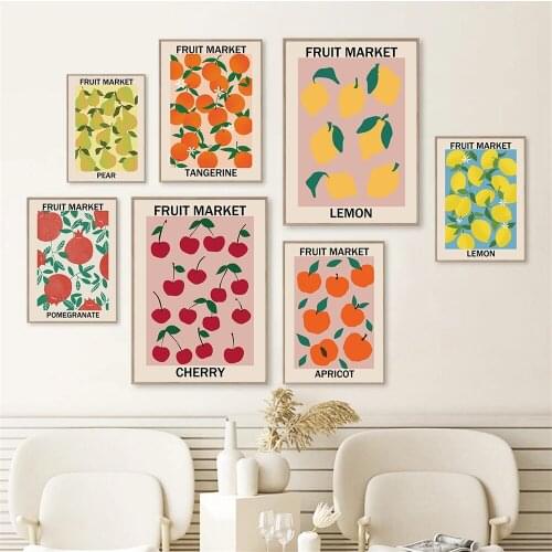 Fruit Market Cherry Lemon Pear Wall Art Canvas Painting Nordic Posters And Prints Vintage Wall Pictures Dining Room Home Decor
