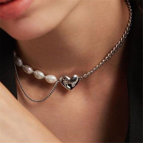 Wu Xin at the beginning of 2021 trends with a new personality pearl love pendant female sexy splicing collarbone chain