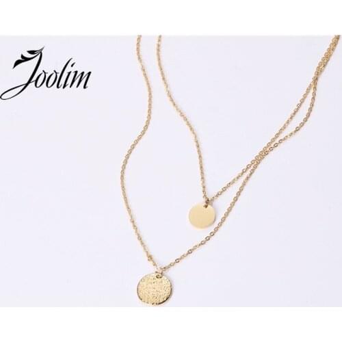 Joolim Jewelry Wholesale Double Clavicle With Hammer Pattern Necklace Waterproof Gold Jewelry