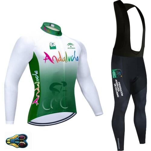 Green Andalucia Cycling Jersey Set 2021 Spring Bicycle Team Long Sleeve Bicycle Clothes MTB Mountain Bike Sportswear Suit