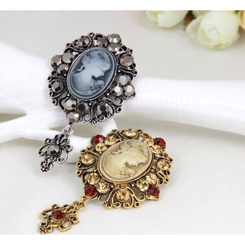 Crystal Rhinestone Lady Vintage Cameo Victorian Style Wedding Party Women Pendant Brooch Pin