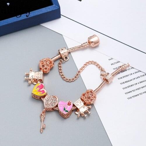 Dinglly Rose Gold Stars Maternal Love Mom Heart Dangle Charm Bracelets For Women Original Flower Fairy Beaded Bracelet Jewelry
