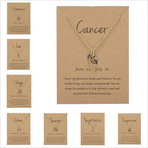 12 Constellation Pendant Necklace For Women Colorful Rhinestone Star Zodiac Sign Cancer Scorpio Necklace Jewelry For Best Friend
