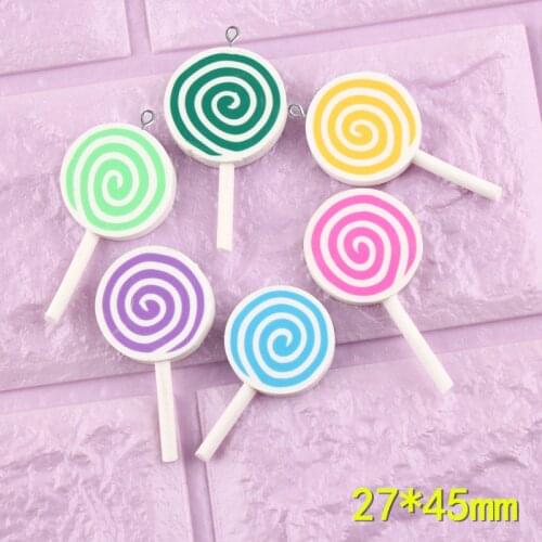 10pcs 27*45MM Soft ceramics polymer clay Lollipop charms pendant flatback cabochon jewelry making Diy Ornaments decoration craft