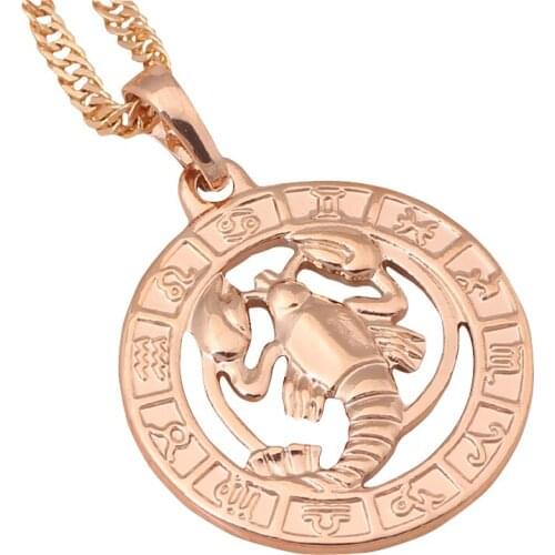 12 Constellation Round Cancer design glittering yellow gold tone Fashion Jewelry Necklace Pendants for gift LN462