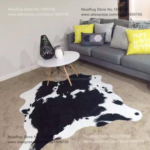 2 piece wholesale price Black Cowhide rug cow printed carpet for home faux skin Mat Imitation Leather White Cowskin kids rug