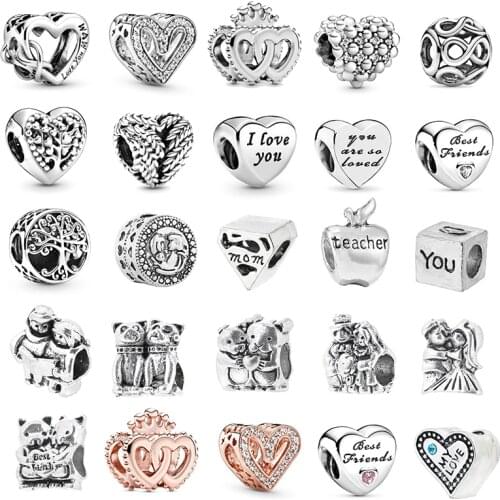 2Pcs/Lot Silver Color Friend MOM Charm Beads Pendant Fit Original DIY Charm Bracelets Necklaces For Women Men Jewelry Making