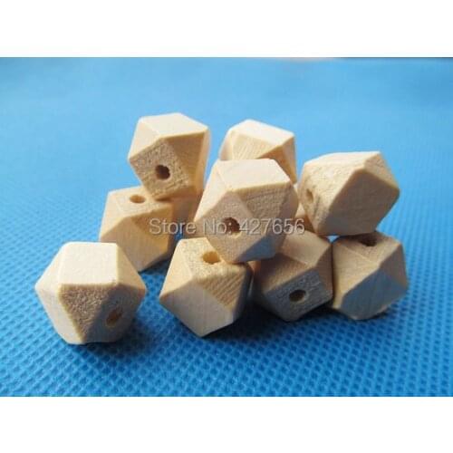 200pcs 12mm Unfinished Faceted Natural Wood Cubic Spacer Beads Pendant Charm Finding,14 Hedron Geometricf Figure Wooden Beads