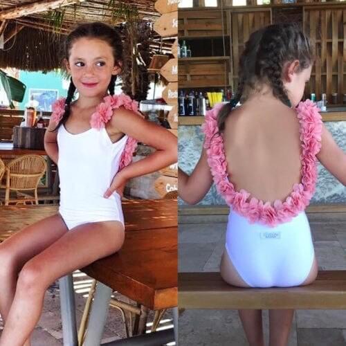 2021 Newborn Kids Baby Girls 3D Floral Backless Solid Swimwear Tops Swimsuits One-Piece Suits Beachwear Outfit