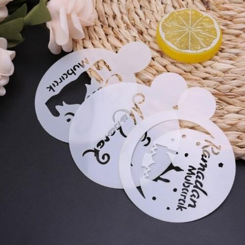 3pcs PET Mosque Eid Mubarak Ramadan Design Coffee Stencils cake decoration tool