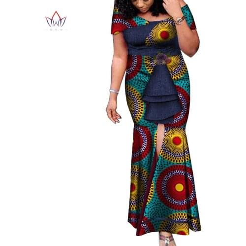 African Dresses for Women Fashion Dashiki Long Party Sexy Dress Bazin Riche African Style Clothing Slip Party Dress WY3944