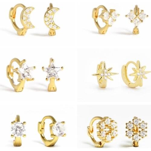 Aide Pendientes Plata 925 Hoops Earrings for Women Stars Flowers Zircon Huggies Earring 925 Sterling Silver Loops Earring Gifts