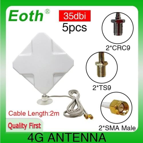 5pcs Eoth 4G Antenna SMA Male 2m 4G Antena 35dBi 2*SMA Connector Antenne for 4G Modem Router +SMA Female to CRC9 Male/ TS9 Male
