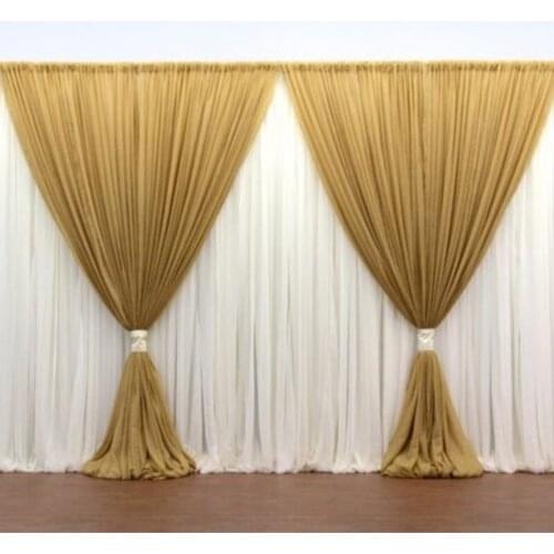 Free Shipping 3M*6M Luxury Gold with White Wedding Backdrop Wedding Stage Curtain Wedding Supply