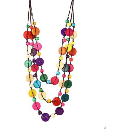 Bohemia Ethnic Multicolors Round Coconut Shell Knitted Necklace