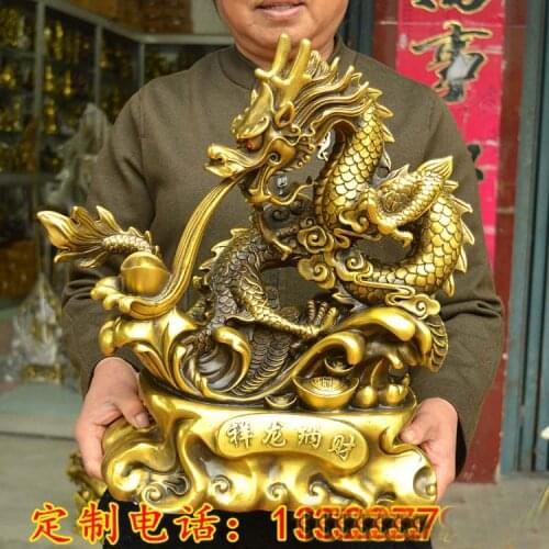 LARGE 2021 HOME company SHOP TOP ART Money Drawing GOOD LUCK efficacious Mascot Auspicious Royal dragon FENG SHUI Brass statue