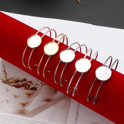 ANGELADY 1Pc Brass Bezel Tray Blank Cuff Bracelet with 20mm Round Cabochon Jewelry Making Women Trendy Bangles