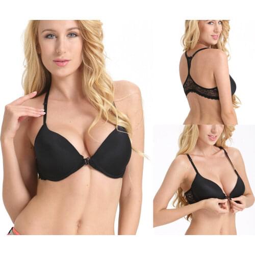 YANDW Front Closure Women Bra Y-line Strap Lace Back Lingerie Thin Cup Push Up Bras for Women Underwire Front Hook Brassiere