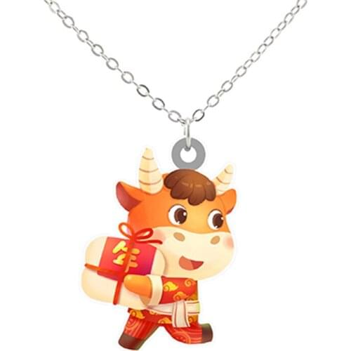 Festival Tiny Cattle Icons Pendant Necklace Long Chain Collar Women Men Birthday Gifts Vintage Resin Jewelrys Dropshipping