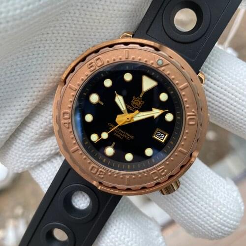 Steeldive SD1975S Bronze Watch Men CUSN8 Bronze Diver Watch NH35 Automatic 300M Water Resistant Mechanical Watches Mens 2020