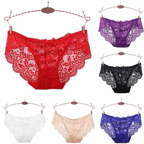 Floral Sexy Lace Briefs Low Rise Panties Bikini Panty Mesh Net Sheer Underwear Underpants for Women