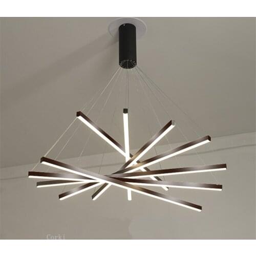 Duplex Stair Chandeliers modern Simple Black Rectangular long LED line lamp building high-rise empty living room Hanging Lamp