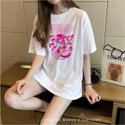 Japanese Cute pudding Print Loose T-shirt Girls Student Cotton Casual Sweet Harajuku Short sleeve pullover Tops Preppy Style