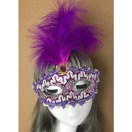 Halloween Cutout Prom Party Mask Accessories Princess Mask Black Purple Masquerade Feather Mask