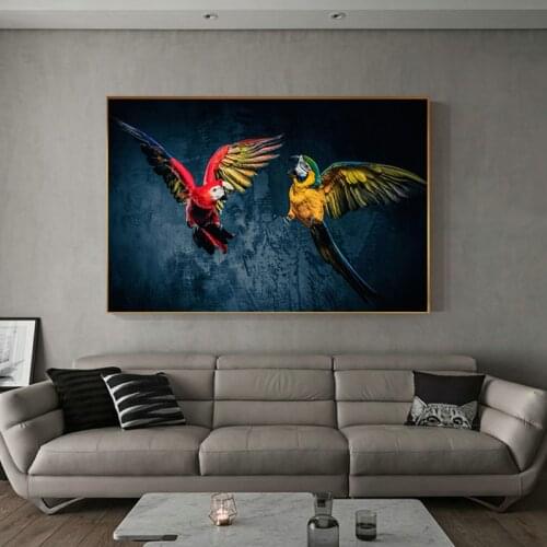 Modern Home Art Wall Pictures for Living Room Aisle Yellow Blue Flying Parrot Canvas Painting Abstract Animal Poster Print