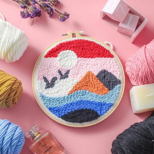 Creative Needle Starter Kits Punch Needle Embroidery Kit Pattern Printed Easy Embroidery Needlework Wool Work Home Decor