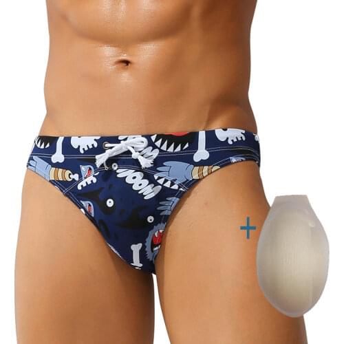 Push Up Pad Thick Rope Print Swimwear Men Brief Penis Breathable Summer Beach Sexy Gay Swimwear Bikini Swimsuit Men
