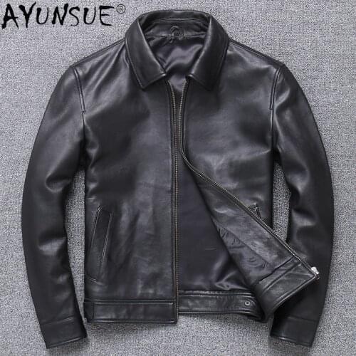 High Quality Leather Jacket Men Casaul Streetwear Motorcycel Sheepskin Coat Black Coats Bomber Jacket Blouson Cuir Homme WPY3682