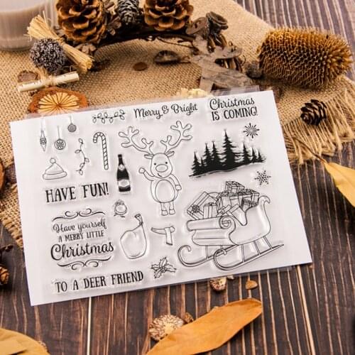 Elk Sleigh Transparent Seal Clear Silicone Stamp Cutting DIY Scrapbooking Rubber Coloring Embossing Decor Reusable 15.5*12.5cm