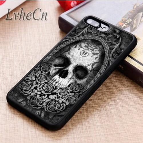 LvheCn ORNATE GOTH SKULL AND FLOWERS phone Case cover For iPhone 5 6s 7 8 plus 11 12 Pro X XR XS Max Samsung Galaxy S7edge S8 S9
