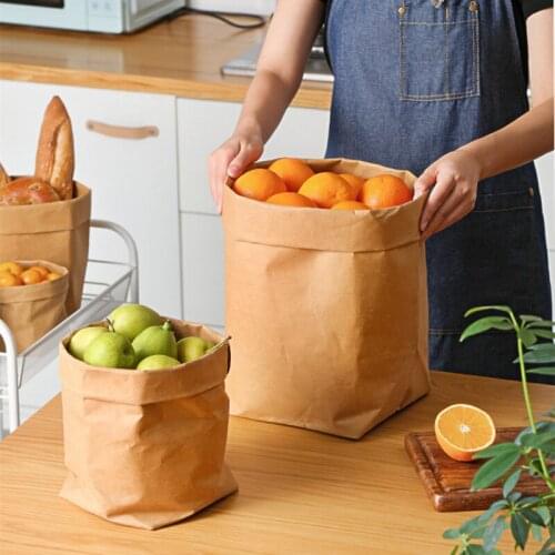 Washable Kraft Paper Storage Bags Of Fruit Vegetable Garlic Onion Plant Flower Pot Bag Basket Home Storage Bags
