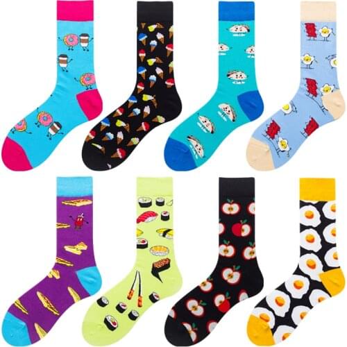 Men Cotton Socks Food Sushi Cool Apple Egg Donuts Ice Cream Creative High Quality Happy Funny Socks Adult Casual Crew Socks