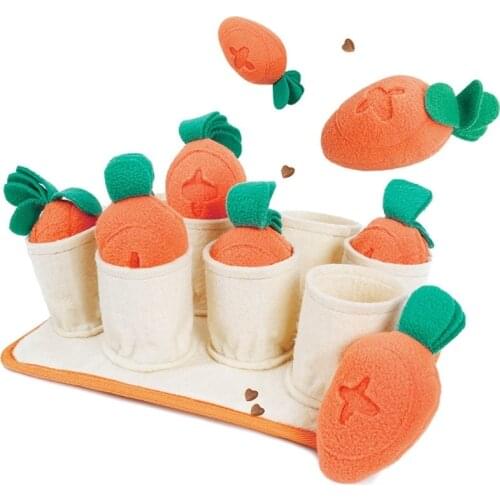 Plush Carrot Dog Toys Snuffle Mat Dog Puzzle Hide Seek Food Foraging Training Slow Feeder Toys Stress Release Pet Supplies