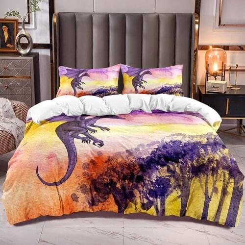 Duvet Cover for Kids with Flying Dragon Print Comforter Cover Zipper Closure Cute Dragon Print Bedding Quilt Cover