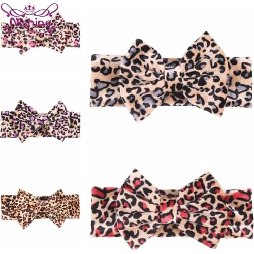 Nishine Print Leopard Bowknot Headband Newborn Infant Elastic Bow Hairband DIY Baby Girls Hair Accessories Party Decoration