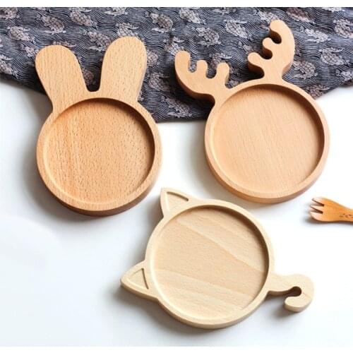 Nordic 20*14cm Christmas Wood Plate Cartoon Cat Deer Rabbit Tray Fruit Snack Candy Plate Japanese Creative Tableware